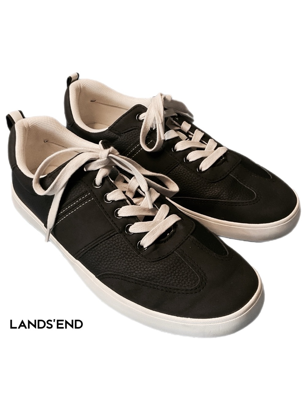 LANDS End Tribeca Low Top Women’s 9 Black Leather Lace up Round Toe
